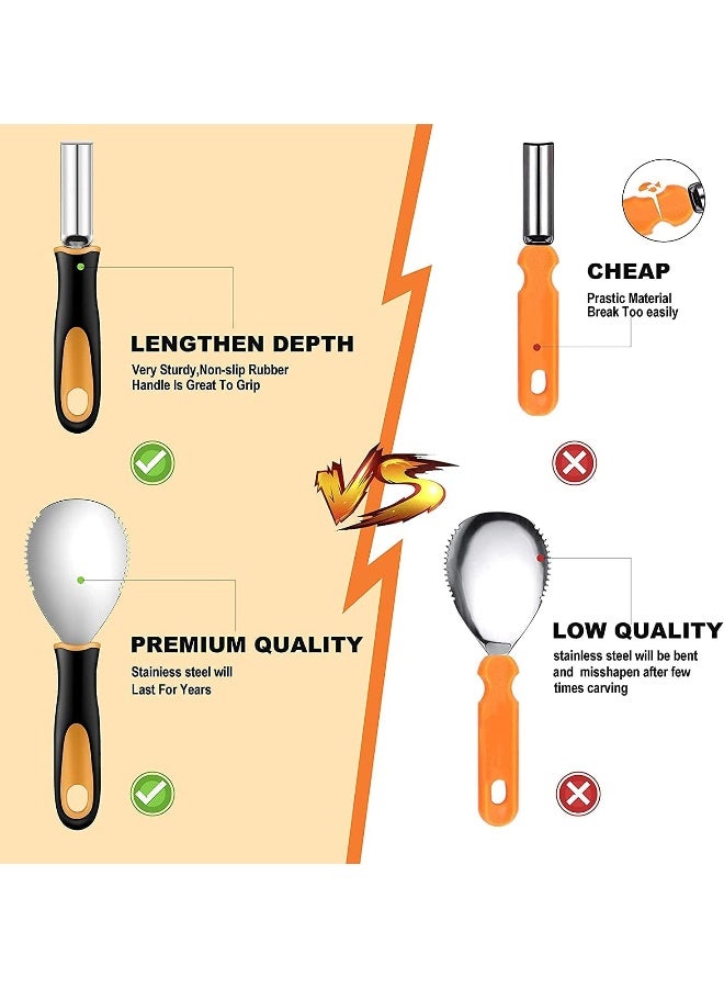 Yixiang Halloween Pumpkin Carving Kit, 5 Pieces Heavy Duty Professional Stainless Steel Carving Tools Set for Halloween Decorations, Included 2 LED Candles & 4 Carving Stencils, Easily Sculpting - Image 3